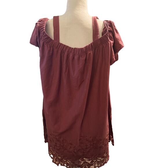 Lane Bryant Burgundy Off the Shoulder Lace Detail Blouse, Plus Size 18/20 - Picture 2 of 3